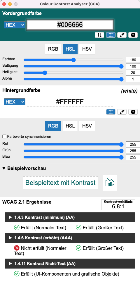 Screenshot Color Contrast Analyser